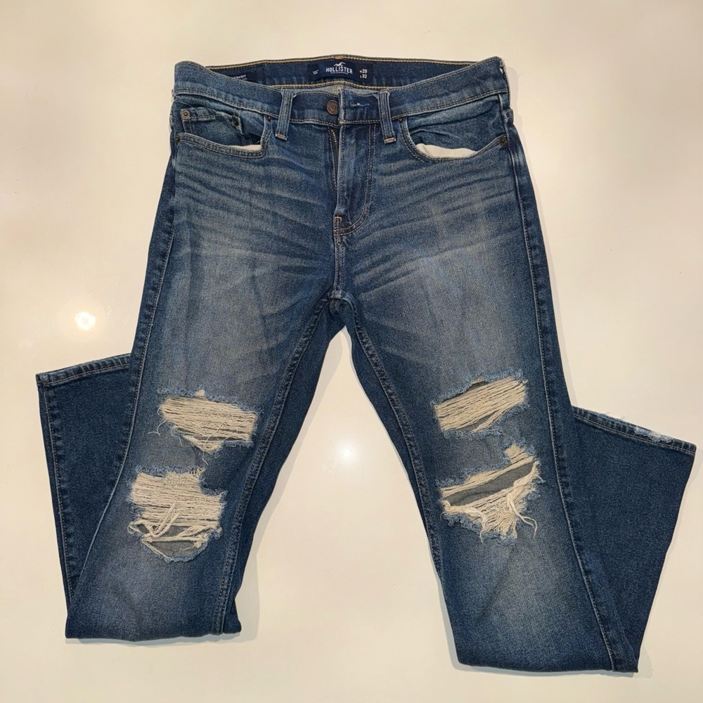 Hollister Men's Ripped Denim Jeans - Dark Blue 29x32
